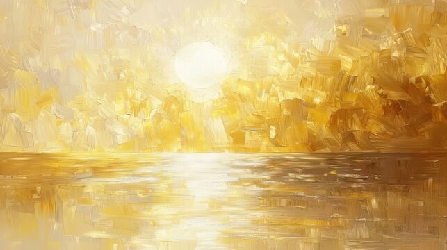 Golden Sunset Over Tranquil Water with Soft Brushstroke Style