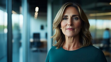Fototapeta premium Confident businesswoman in a modern office, embodying professionalism and leadership. 