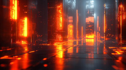 Futuristic abstract HUD interface with glowing holographic elements and data streams Symbolizing advanced technology artificial intelligence and digital innovation in a sci-fi virtual environment

