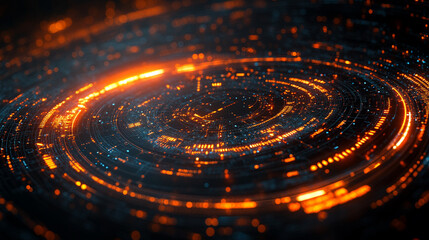 Futuristic abstract HUD interface with glowing holographic elements and data streams Symbolizing advanced technology artificial intelligence and digital innovation in a sci-fi virtual environment

