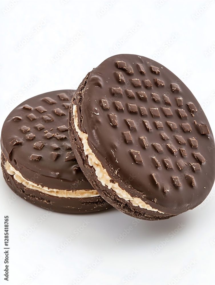 Poster Distinctive Chocolate Cookies Sandwich with Cream Filling on Light Background : Generative AI
