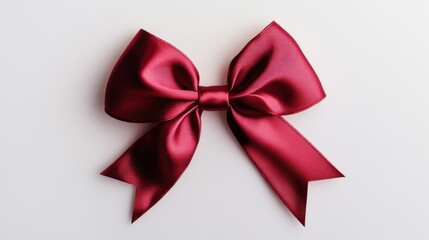 A shiny red ribbon bow with vibrant color, tied into a neat design and isolated on a white background for a clean, elegant composition.
