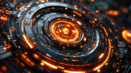 Futuristic abstract HUD interface with glowing holographic elements and data streams Symbolizing advanced technology artificial intelligence and digital innovation in a sci-fi virtual environment

