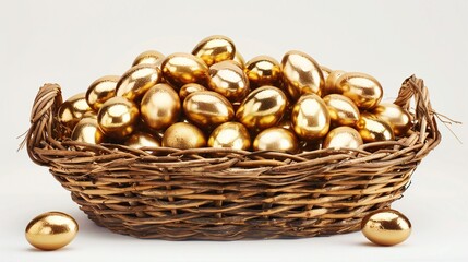 Golden Easter Eggs in Wicker Basket PNG