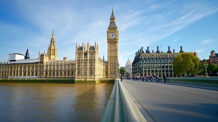 Obraz premium Stunning View of Houses of Parliament and Big Ben from Westminster Bridge in London : Generative AI