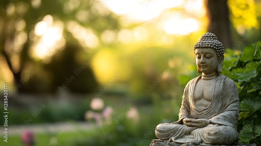 Aufkleber serene buddhist statue in a garden setting symbolizing peace and tranquility : generative ai