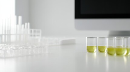 Lipid research in a clean lab with a researcher analyzing lipid samples under a microscope. Featuring focus and precision