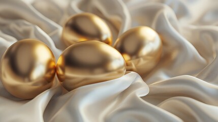 Luxurious Golden Easter Eggs on Silky Fabric PNG
