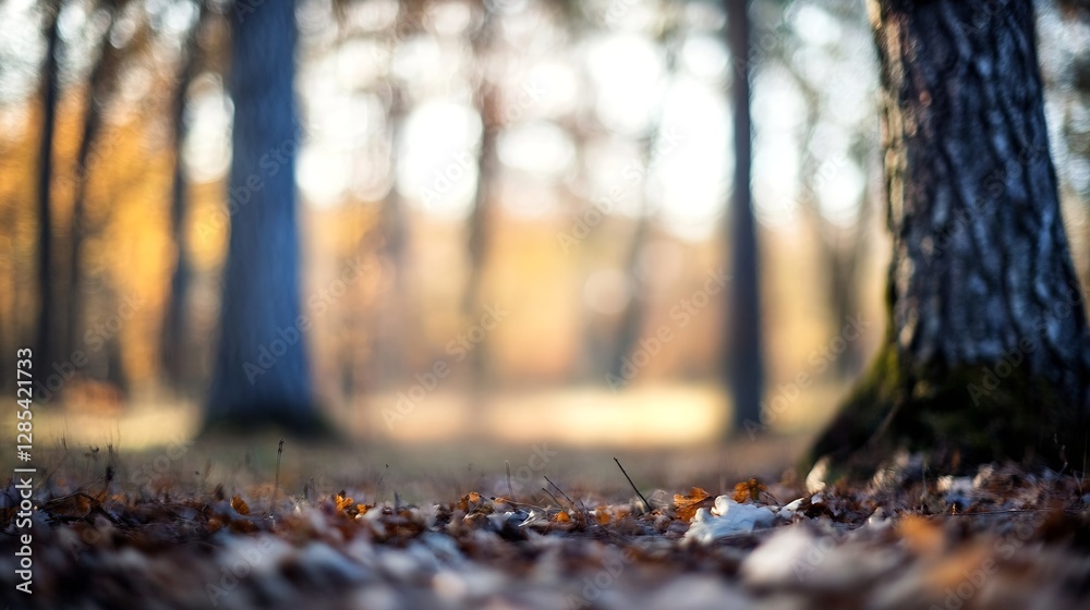 Poster Autumn Forest Floor with Colorful Leaves and Soft Natural Light in Background : Generative AI