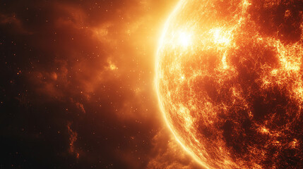 Obraz premium Blazing sun dominates a parched landscape symbolizing global overheating Intense heat waves and cracked earth represent climate change urgency and the impact of extreme solar radiation on the planet