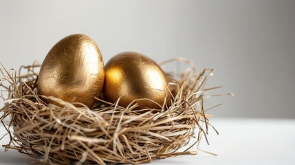 Golden Easter Eggs in Straw Nest PNG