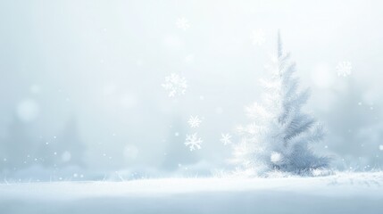 A stylish holiday card design featuring a white Christmas tree with snowflakes and a soft blurred background, capturing the essence of a joyful Christmas.