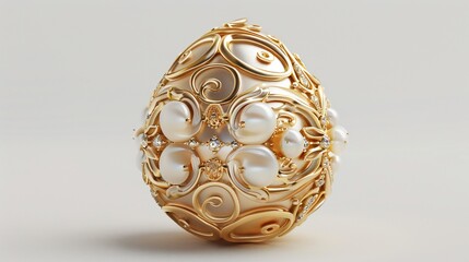 Golden Easter Egg with Pearls and Ornate Patterns