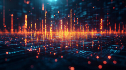 A dynamic display of financial data flows across a high-tech digital interface with glowing numbers graphs and charts representing market trends investment analysis and economic forecasting