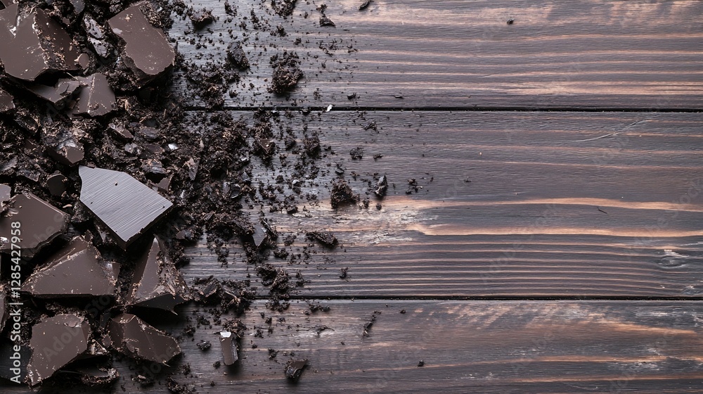 Poster Chunks of Dark Chocolate on a Rustic Wood Surface Creating a Tempting Background for Desserts and Treats : Generative AI