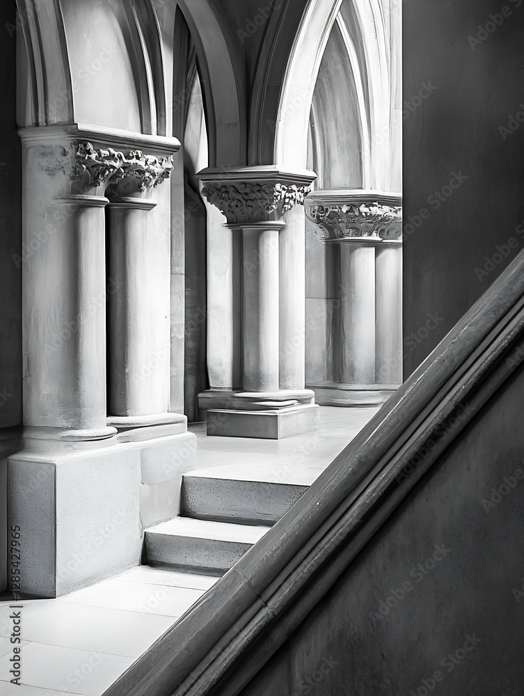 Poster stunning architectural details of gothic arches and columns in black and white photograph : generati