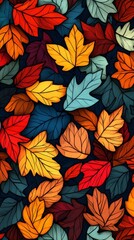 Vibrant Autumn Leaves Create a Colorful Background of Red, Orange, Yellow, and Green Patterns on a Dark Surface During Fall Season