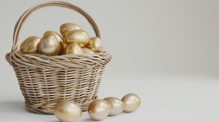 Golden Easter Eggs in Wicker Basket PNG