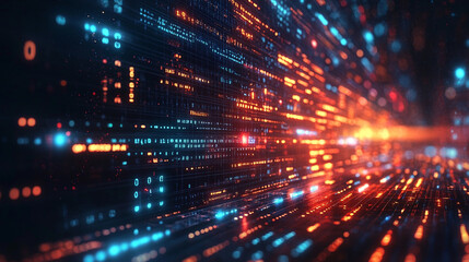 Fototapeta premium A dynamic display of financial data flows across a high-tech digital interface with glowing numbers graphs and charts representing market trends investment analysis and economic forecasting