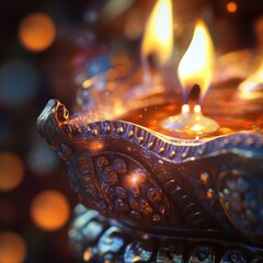 Burning oil lamp, spiritual light, blurred background.  Possible use Stock photo