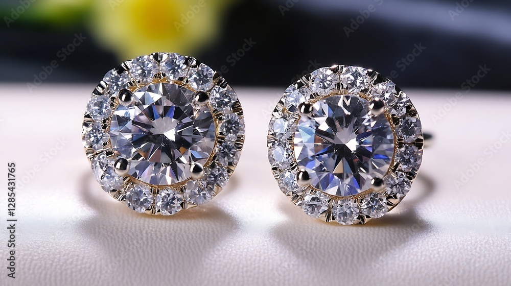 Poster elegant diamond earrings sparkling under soft light on a sophisticated background : generative ai