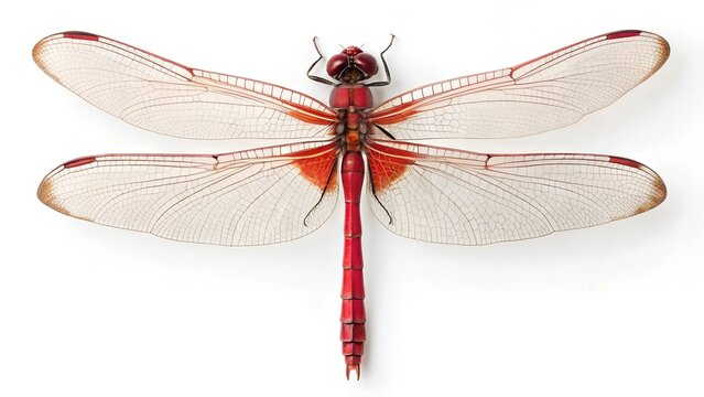 Scarlet Skimmer Dragonfly: A striking scarlet skimmer dragonfly, with its vibrant red body and delicate, translucent wings, is captured in a detailed and stunning close-up.