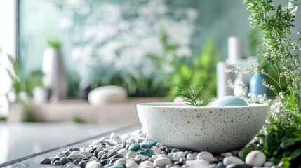 Zen-inspired spa setting with natural elements and soft light