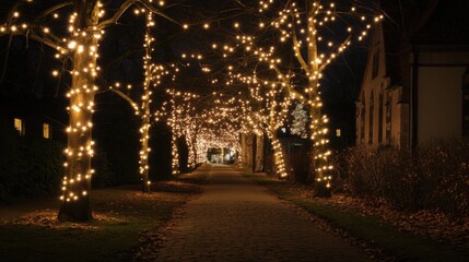 Christmas lights illuminating the streets near St. Mary's Church in Celle, Germany, creating a festive and peaceful atmosphere on a cold winter evening.