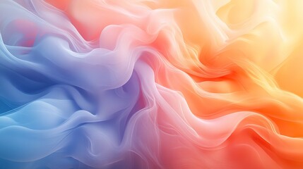 A vibrant abstract background features swirling colors in soft hues of orange and blue, creating a serene and calming atmosphere