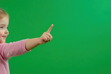 Young girl playfully flicking off gesture against a vibrant green background, hand sign flicking off of young girls hand over green screen