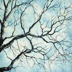 Obraz premium Silhouetted Tree Branches Against a Light Background Create an Artistic Contrast in a Tranquil Outdoor Setting During Late Afternoon