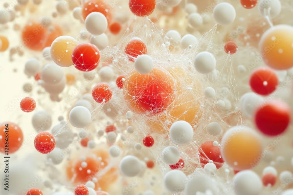 Poster exploring abstract molecular networks through seamless integration of shapes and colors, 4k abstract