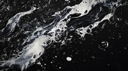 Obraz premium Clear water splashes on a black surface, creating an abstract, fluid composition of droplets and splashes that evoke a sense of freshness.