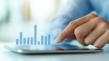 hand analyzing satisfaction metrics on tablet screen