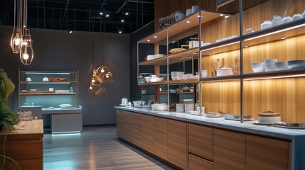 Modern luxury kitchen interior with wooden accents