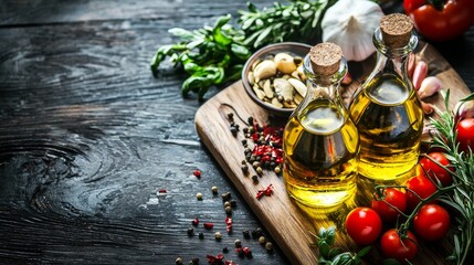 Fresh Mediterranean ingredients on a wooden board