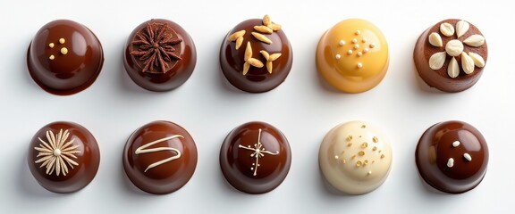 Obraz premium Assorted Gourmet Chocolate Truffles on White Background