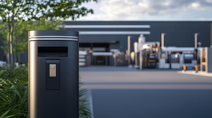Sleek Modern Mailbox Installed at the Entrance of a Technology Facility Surrounded by Lush Greenery