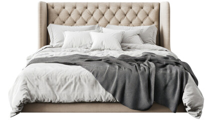  Luxurious King Size Bed with Plush Bedding and Pillows.
