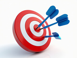 Bullseye Target with Blue Arrows Hitting the Center