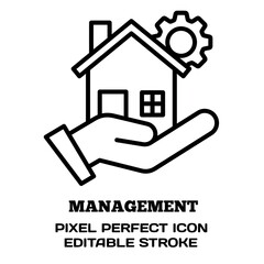 Management symbol, featuring an editable stroke outline icon isolated on white background flat vector illustration. Pixel perfect
