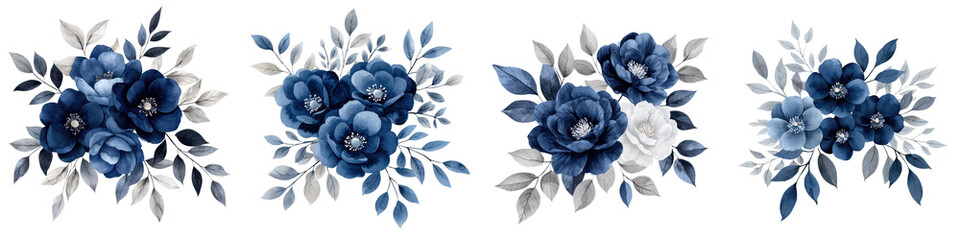 Fototapeta premium Elegant navy blue and white floral bouquet arrangement with lush flowers leaves and foliage in a vintage or classic style The image features a beautiful decorative