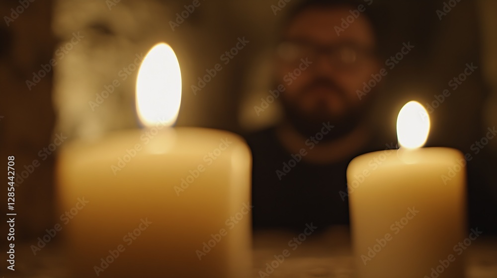 Poster softly glowing candles in focus with blurred background for a cozy atmosphere : generative ai