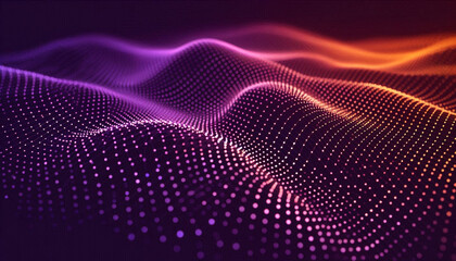 Glowing Mesh Network: Aerial View of Neon Violet & Orange Grid