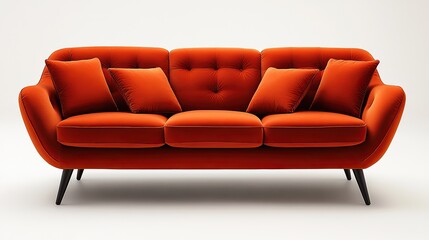 Obraz premium A vibrant orange sofa with plush cushions, perfect for adding a pop of color to any living space Its modern design and comfortable seating invite relaxation and style