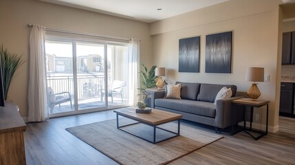 Fototapeta premium Modern and Cozy Living Room Interior with Natural Light and Stylish Decor for Home Ambiance : Generative AI
