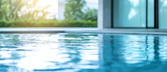 Fototapeta premium serene and peaceful reflective pool with gentle ripples and sunlight