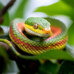 Fototapeta premium Snakes traversing through dense tropical rainforests
