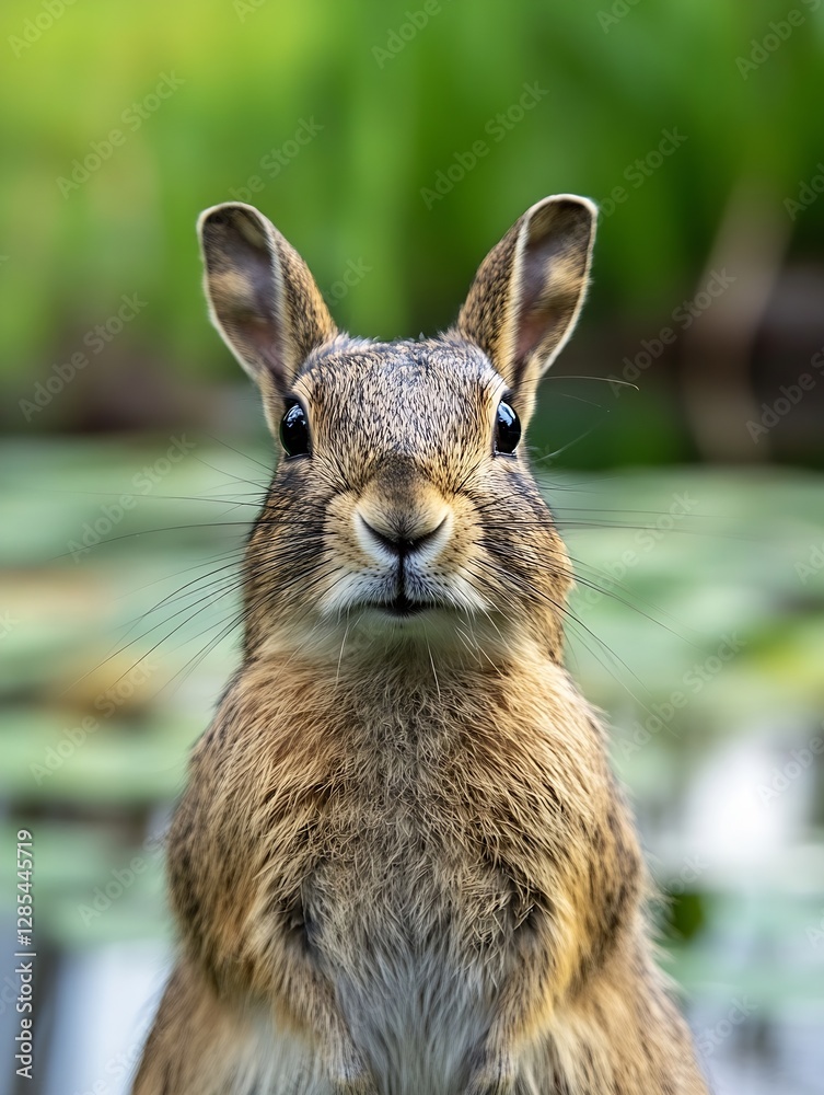 Poster Close up portrait of a rabbit with expressive eyes in a natural setting : Generative AI