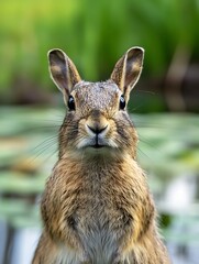 Fototapeta premium Close up portrait of a rabbit with expressive eyes in a natural setting : Generative AI